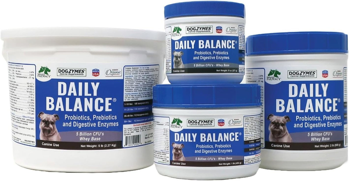 dogzymes daily balance canine supplement by nature’s farmacy shown in use