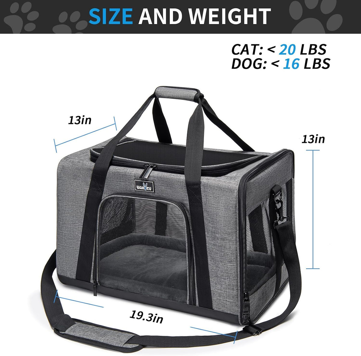 wakytu cat carrier soft for medium or large, close-up detail