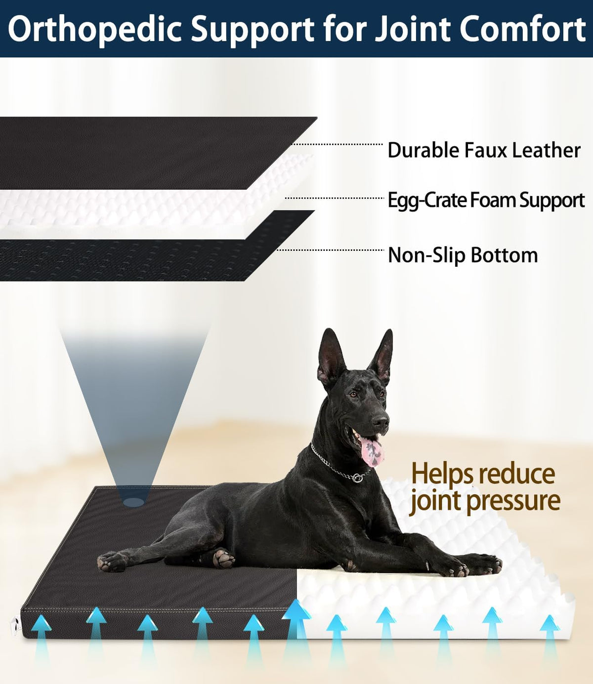 waterproof leather dog bed crate mat pet pad, front angle view