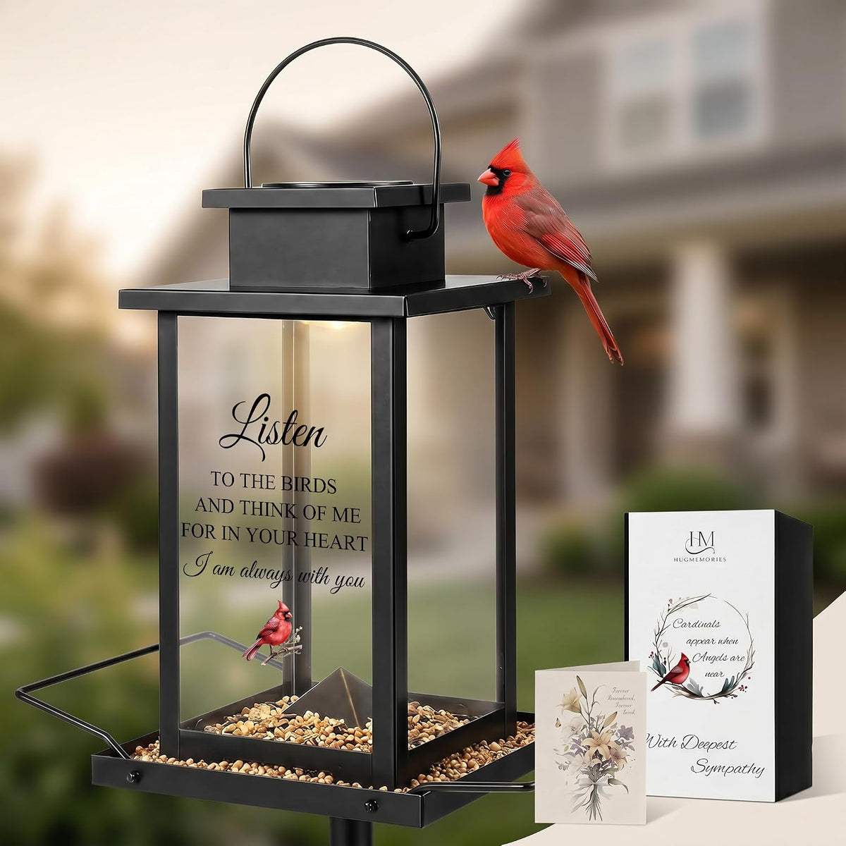 solar memorial bird feeder for outdoors, sympathy gifts, main product view