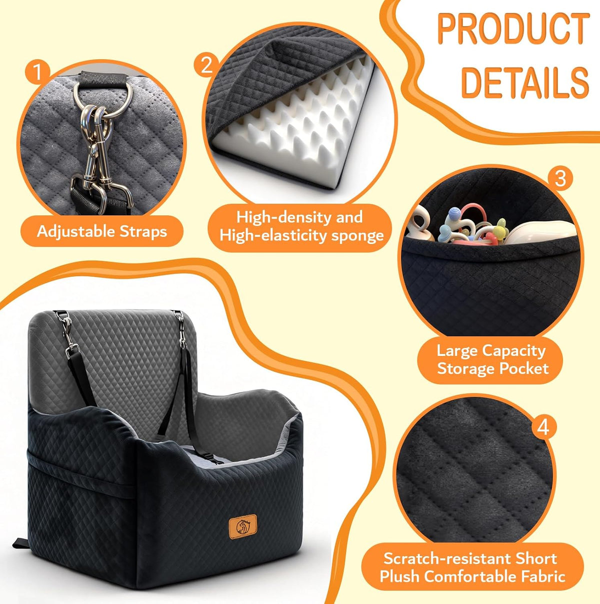 hi-density memory foam dog booster seat under 35, side view