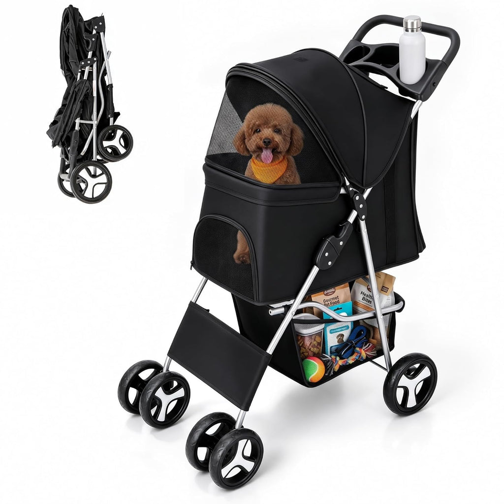 zeny foldable pet stroller, cat/dog stroller with 4, main product view