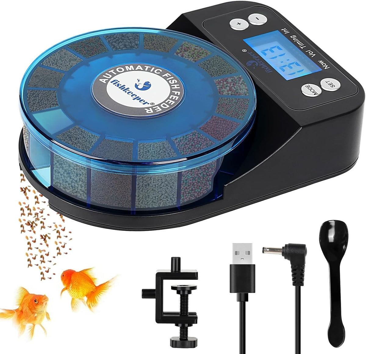 fishkeeper automatic fish feeder for aquarium, rechargeable auto, main product view