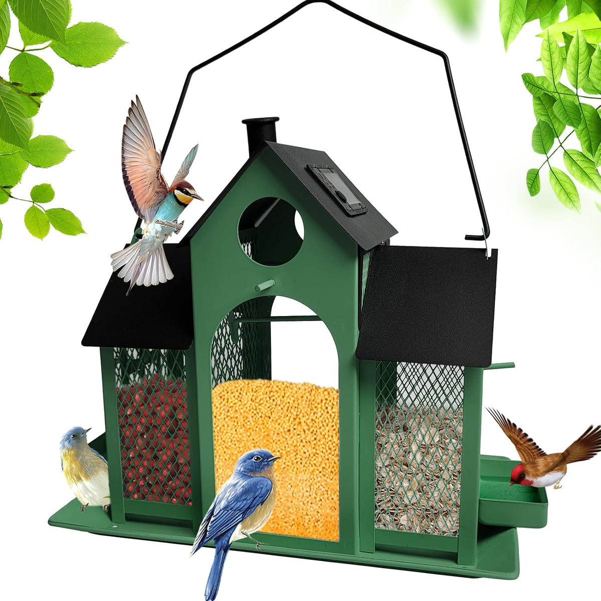 solar bird feeder house for outside hanging, large, main product view