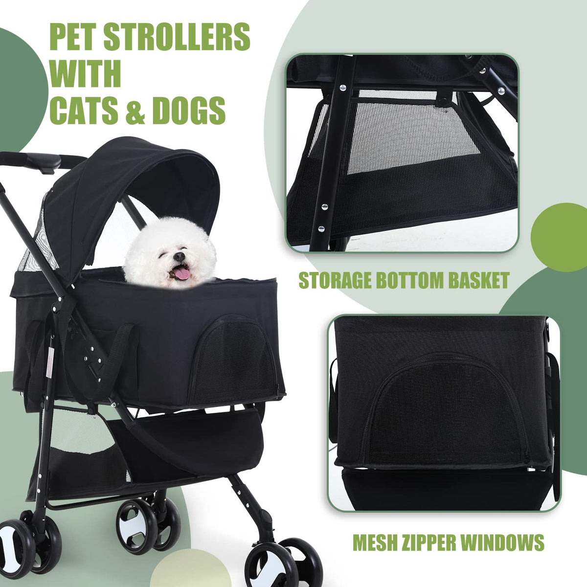 dog stroller cat stroller pet stoller 3-in-1 folding, side view