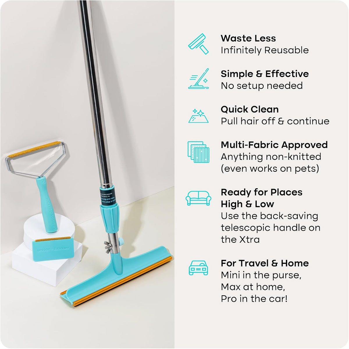 uproot clean set: pro & mini pet hair shown in use
