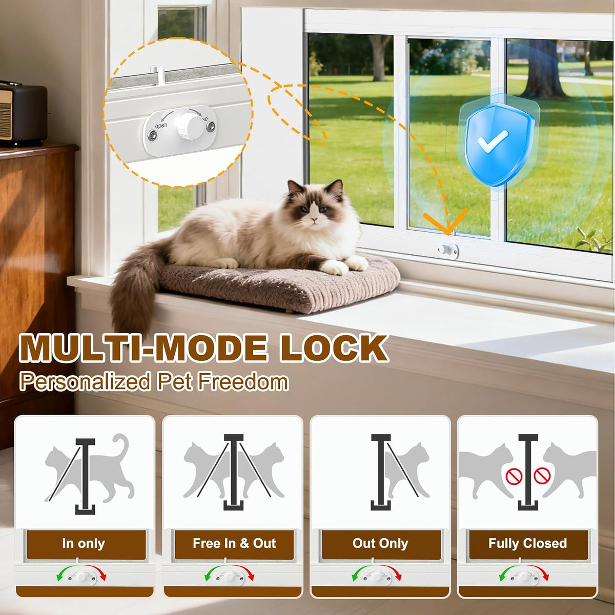 docred cat door for window, full-size window pet showing dimensions