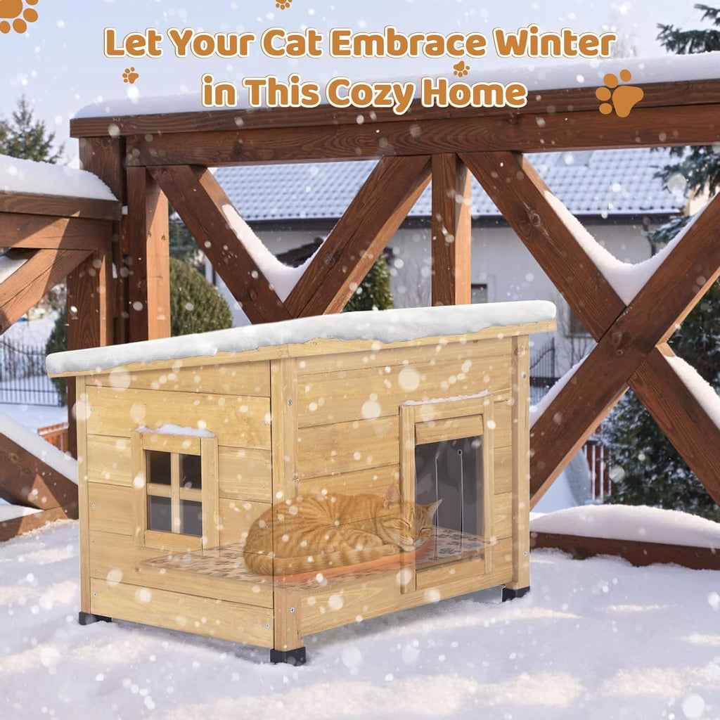 agitree outdoor wooden pet house, weatherproof winter shelter showing dimensions
