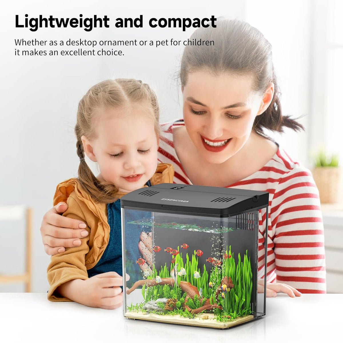1 gallon acrylic fish tank kit for kids showing dimensions