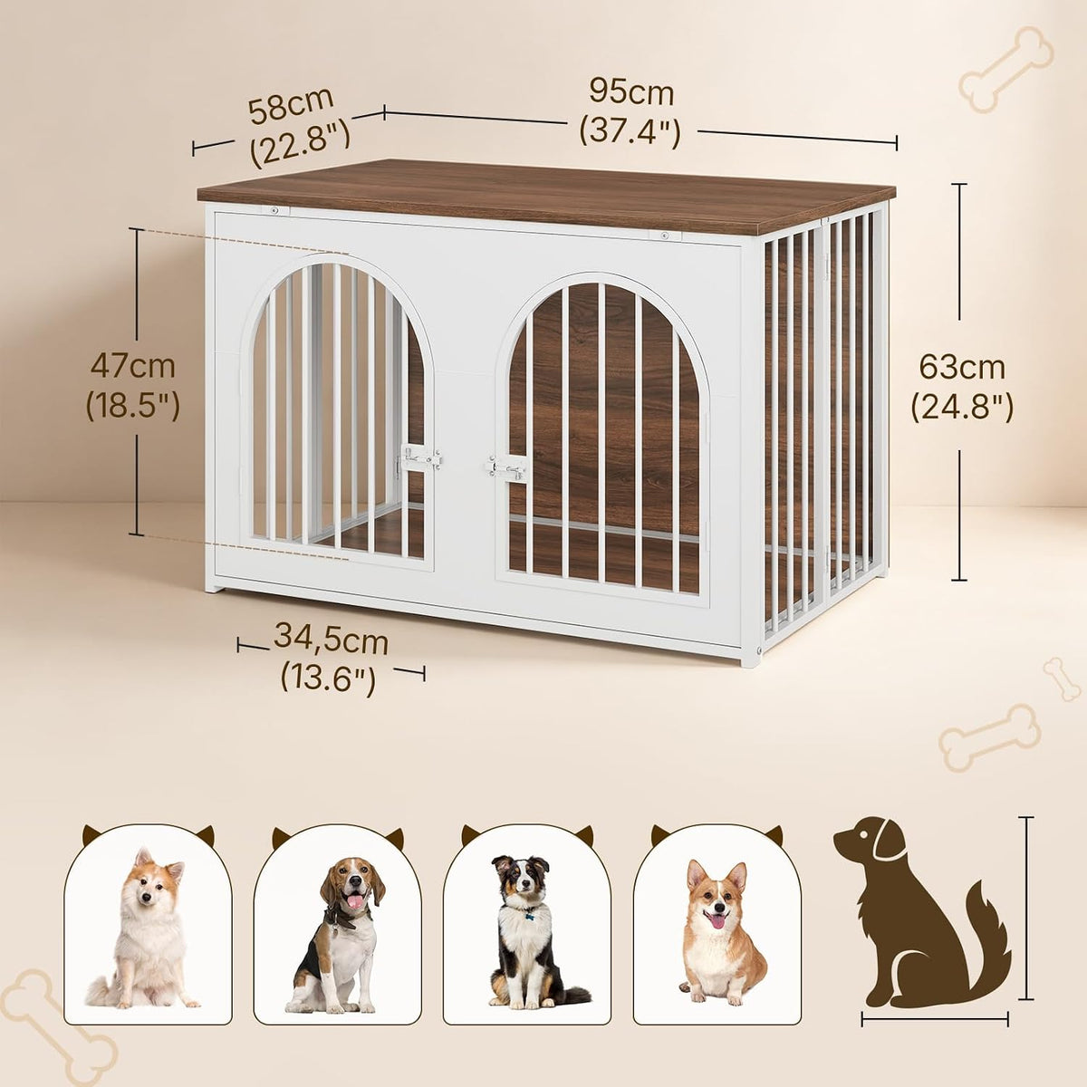 yatiney 37.4" dog crate furniture foldable, assembly-free dog on a desk or shelf