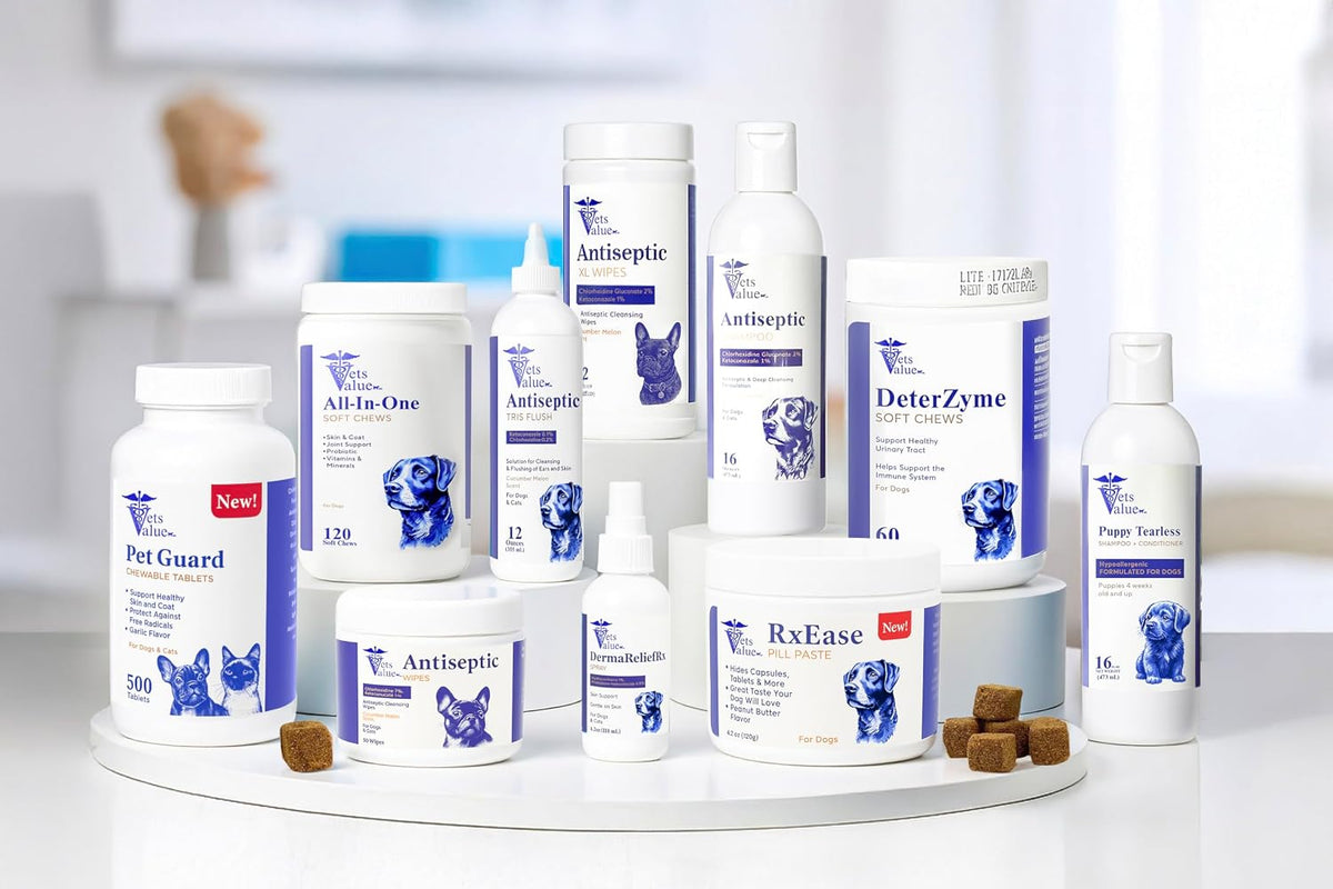 all-natural flea & tick support for dogs and showing dimensions