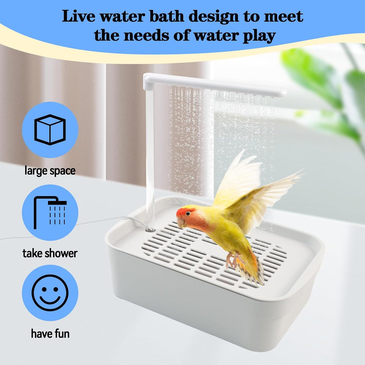 automatic bird shower with pump,electric bird bath for, side view