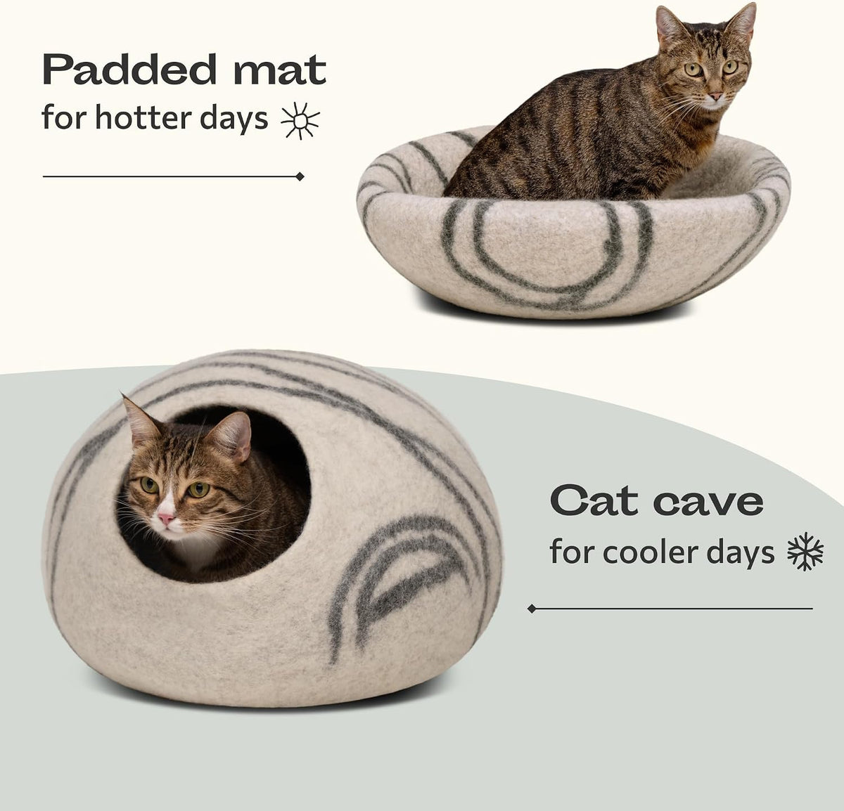 meowfia cat cave - merino wool bed for, side view