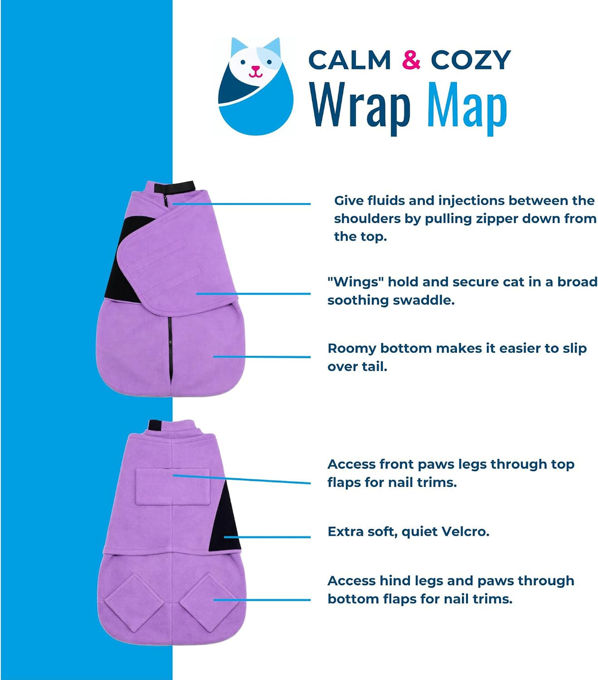 calm & cozy® cat swaddle wrap for nail, side view