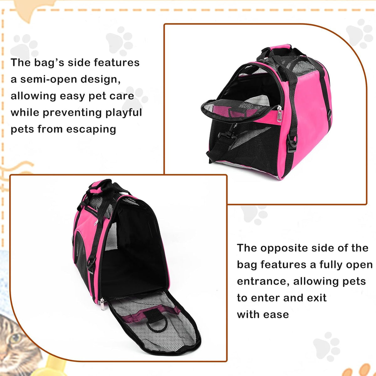cat carrier 16.9 x 9.6 x 8.3 inch, side view