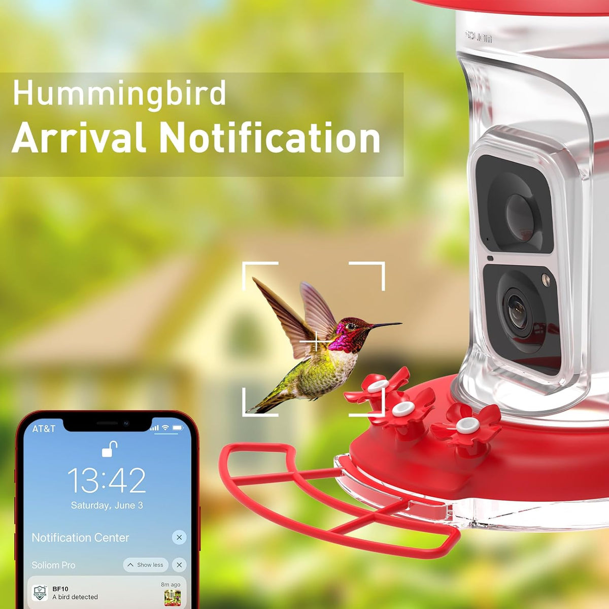 soliom hummingbird feeder with camera for outdoors, 2k, side view