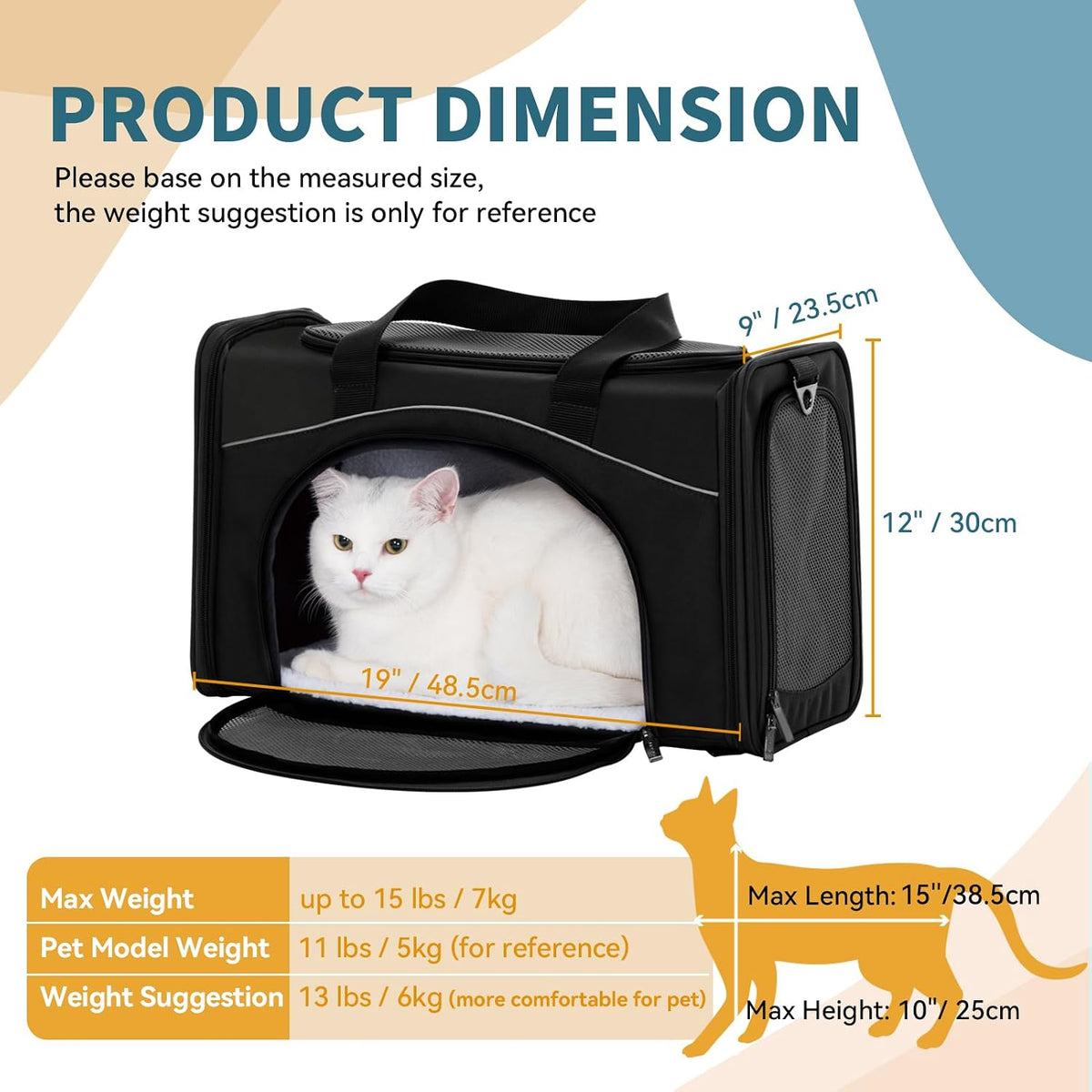 petsfit two-way placement pet carrier airline approved, cat shown in use