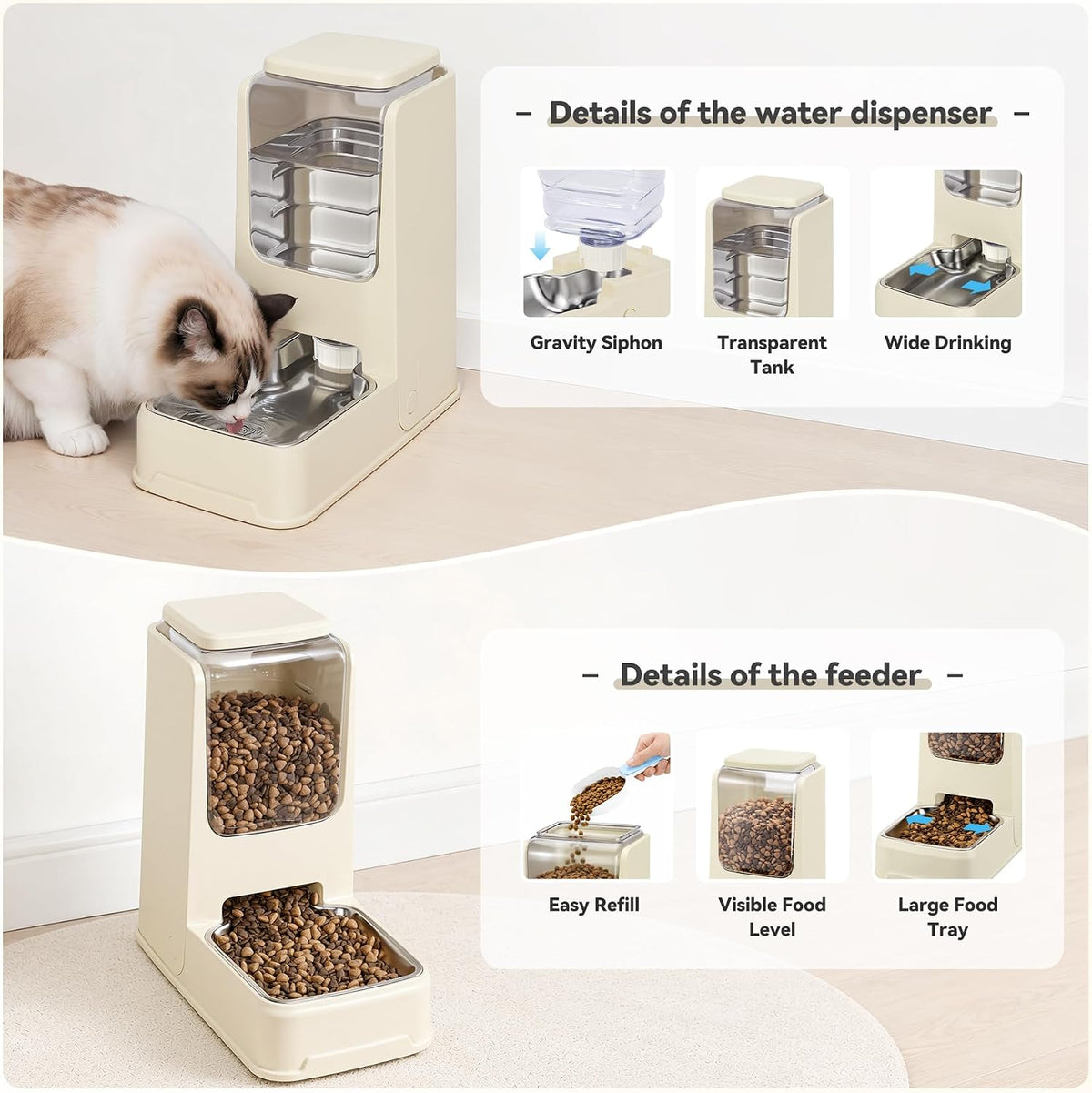 automatic cat feeder stainless steel gravity food and, side view