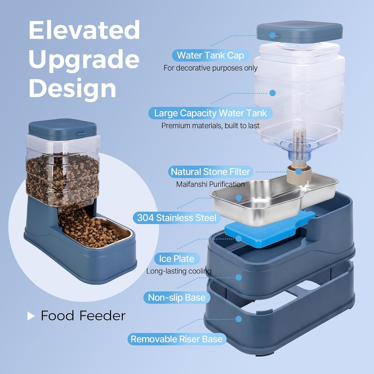 automatic cat feeder and water dispenser with stainless, close-up detail
