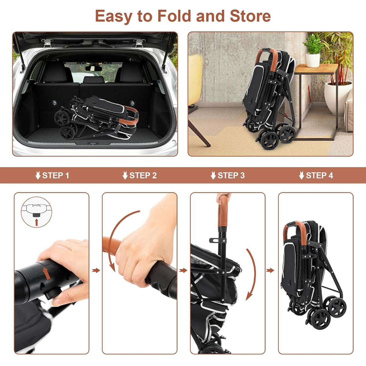 double pet stroller for 2 dogs & cats, side view