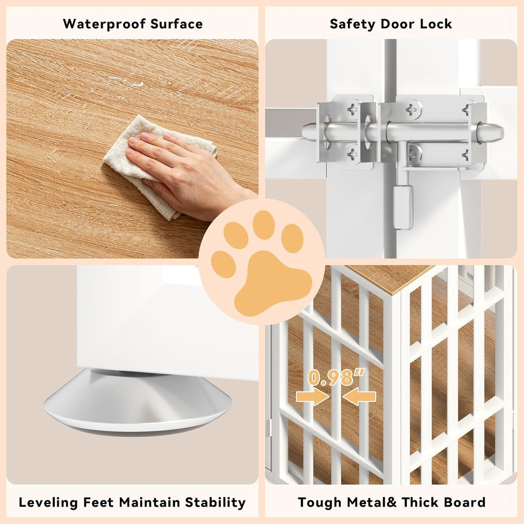 snuowu 46 inch heavy duty dog crate furniture showing dimensions