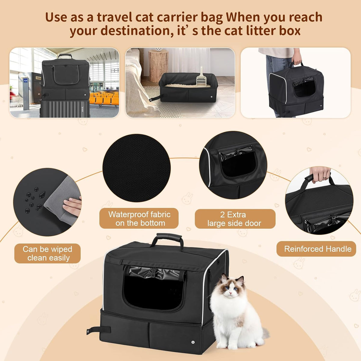 cat enclosed travel litter box kit with lid, close-up detail