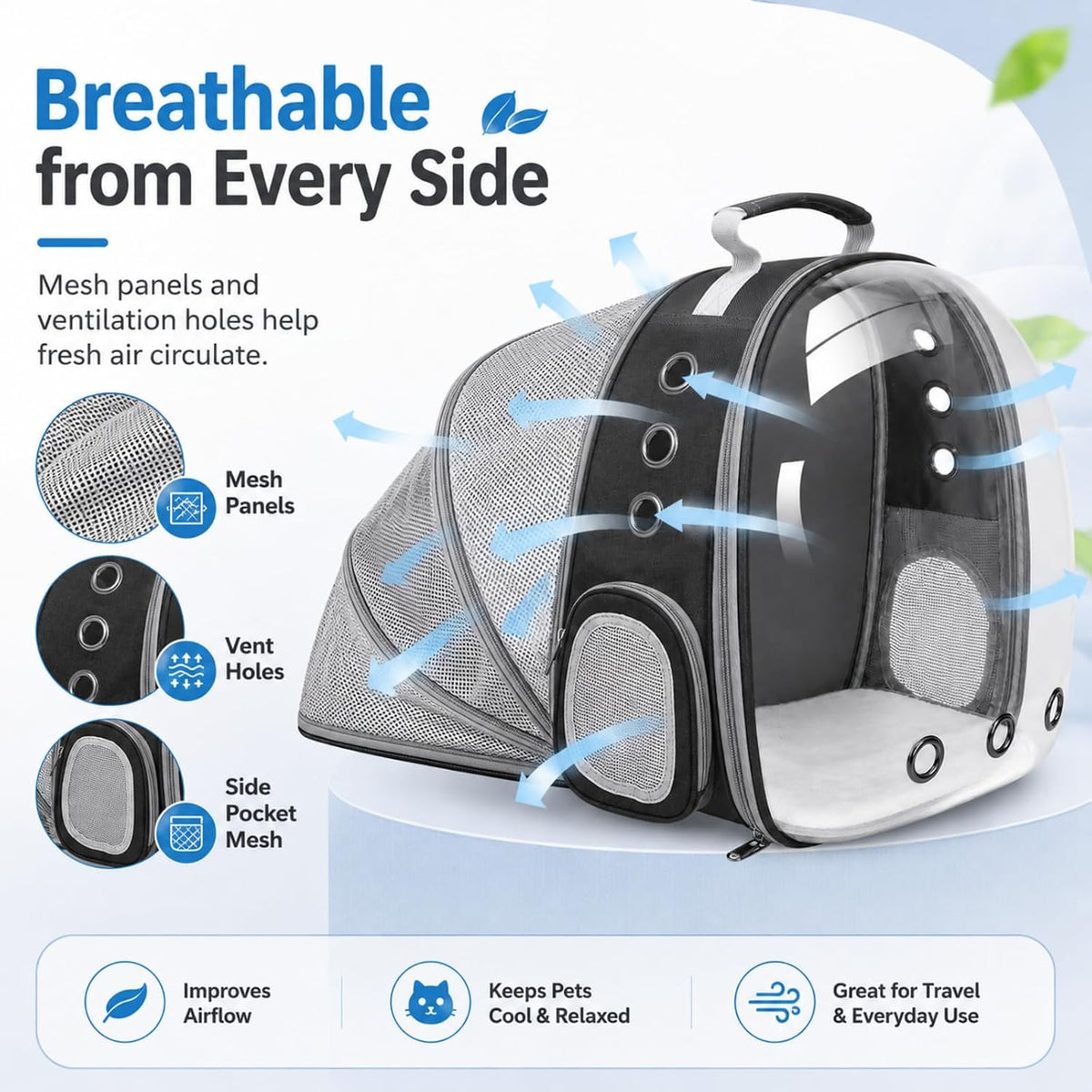 expandable cat carrier backpack with bubble window and, side view