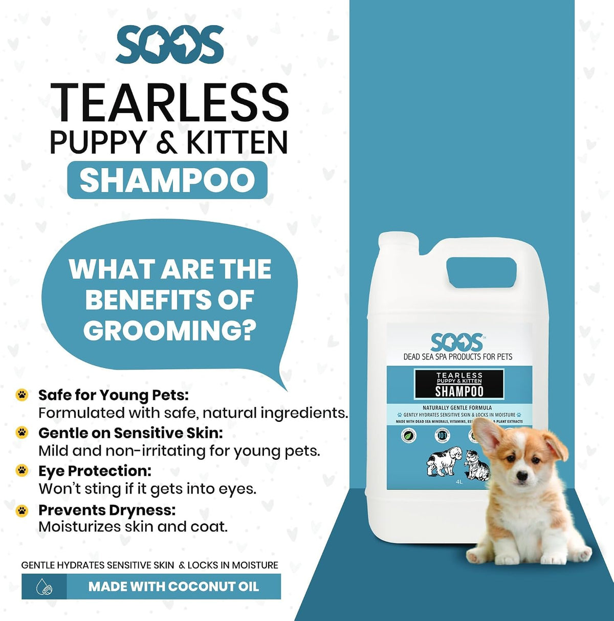 soos pets pet shampoo natural dead sea tear-less showing dimensions