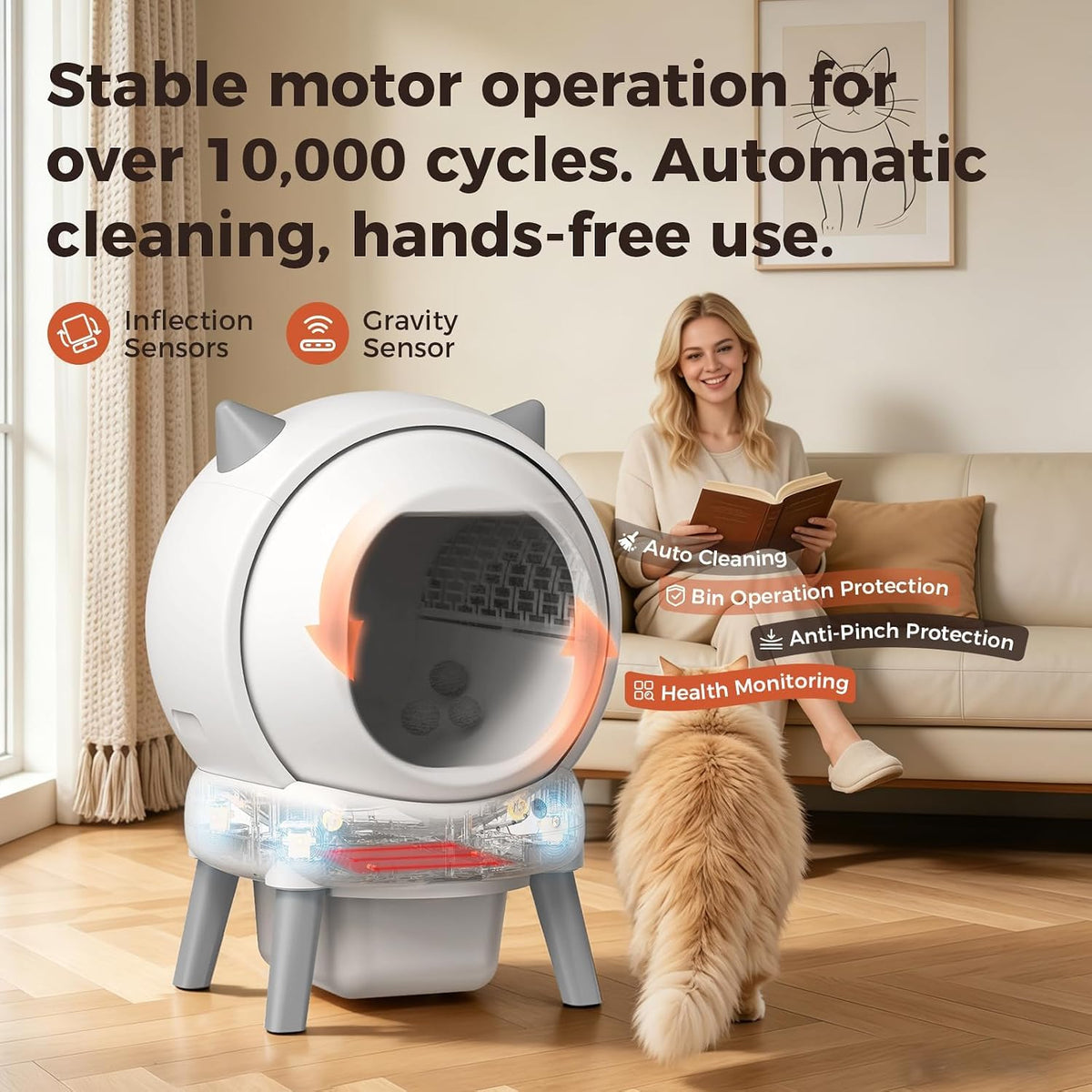 self-cleaning litter box, app control smart drum automatic, close-up detail