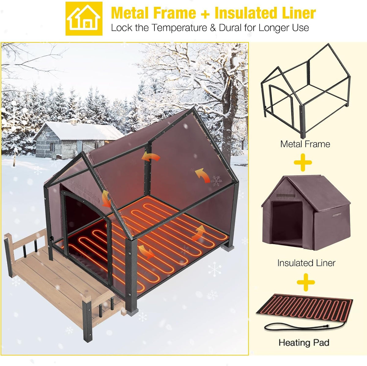 dog house with insulated liner, waterproof dog kennel, side view