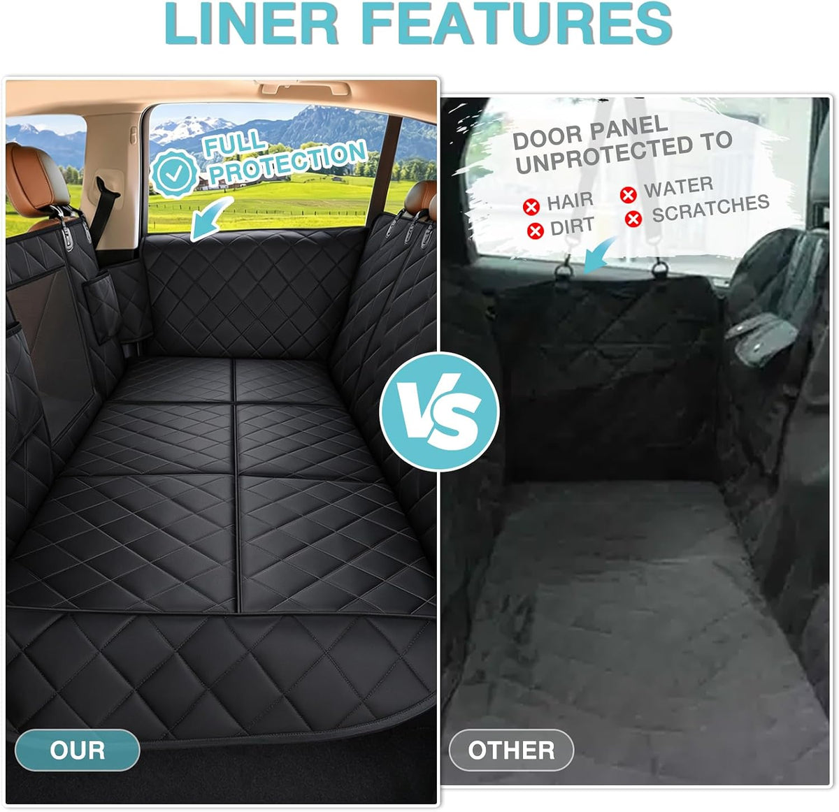 waterproof hard bottom car seat cover for dogs, close-up detail