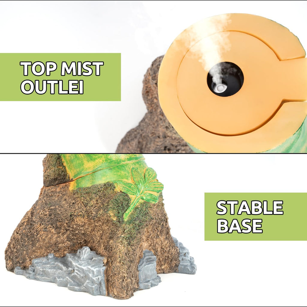 reptile humidifier fogger, bamboo trunk humidifier with top showing dimensions