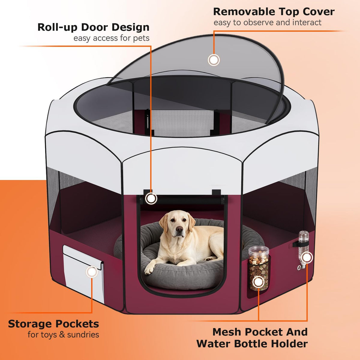bestpet portable dog & cat playpen foldable enclosed, side view