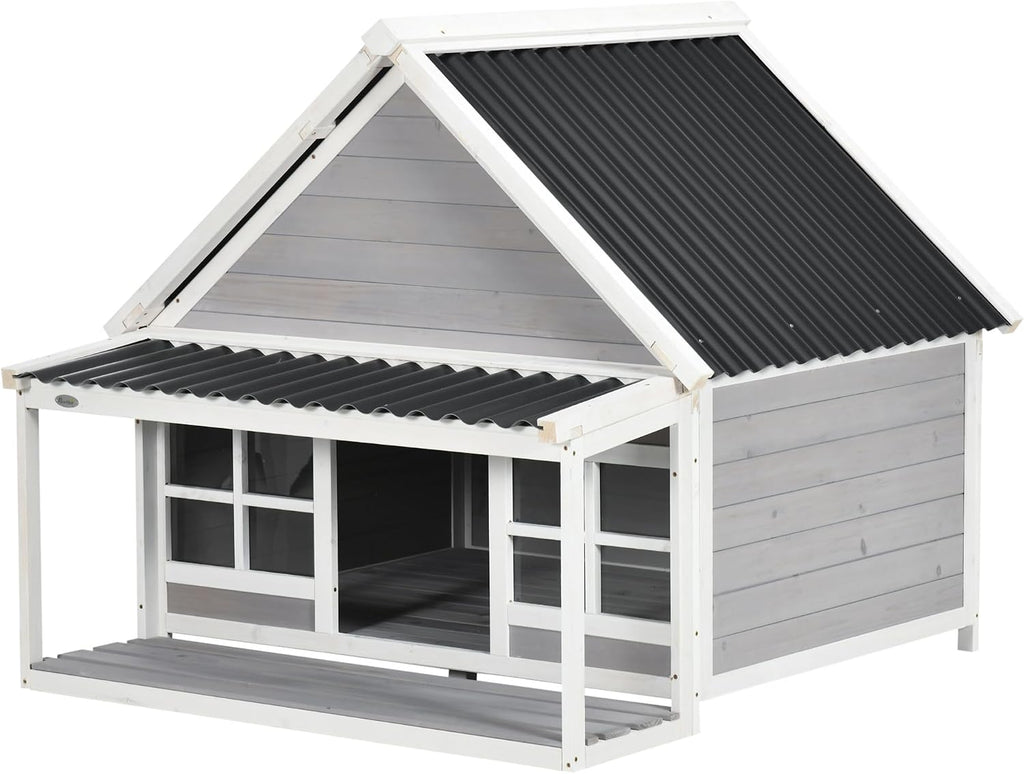 pawhut wooden dog house with porch for large, main product view