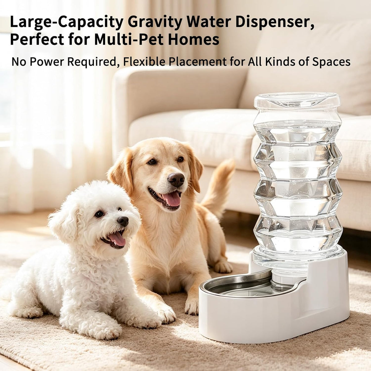 rizzari 8l gravity dog water dispenser: wide mouth, side view
