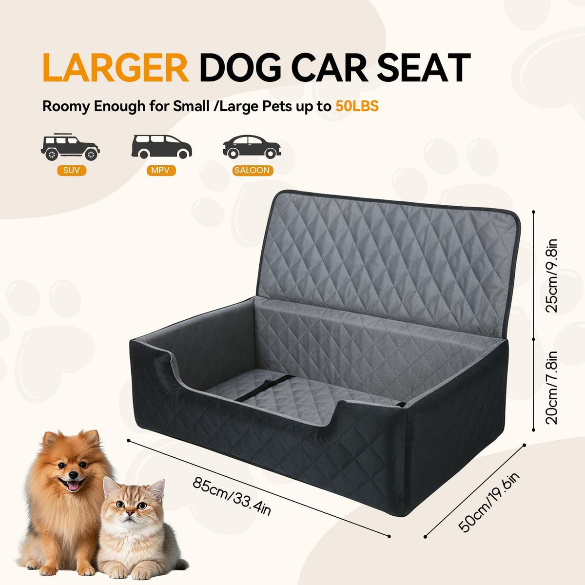 black large dog car seat for medium or, close-up detail