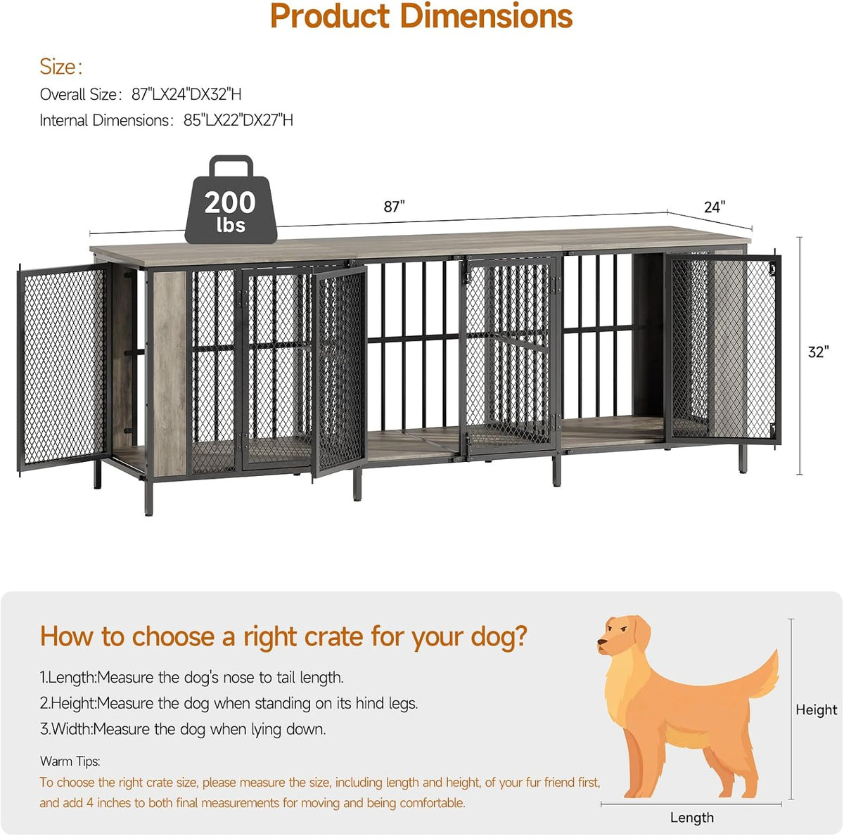 onbrill 87" gray dog crate furniture tv stand on a desk or shelf