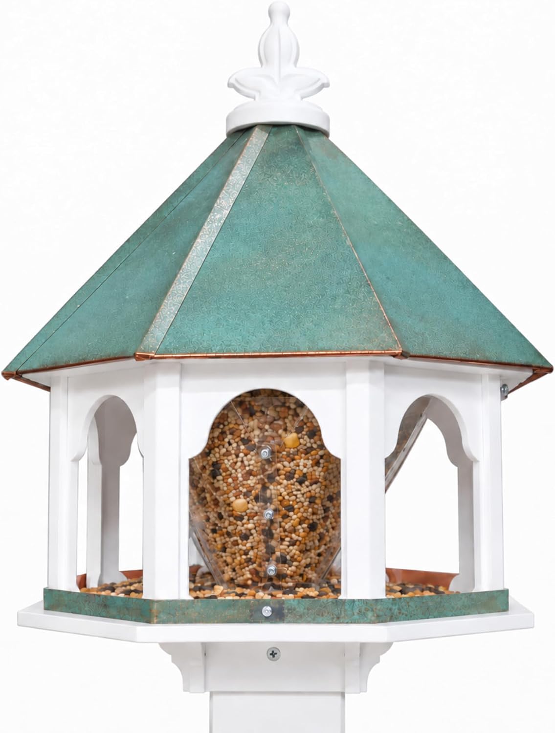 handmade patina copper roof large octagon bird feeder, main product view