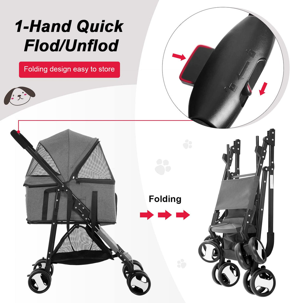 bestpet | 4-wheel foldable pet stroller | grey, close-up detail