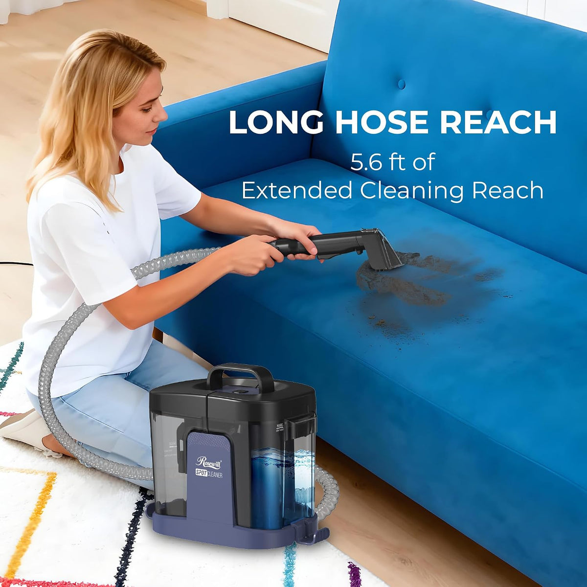 rosewill multi-purpose portable carpet and upholstery cleaner, powerful shown in use