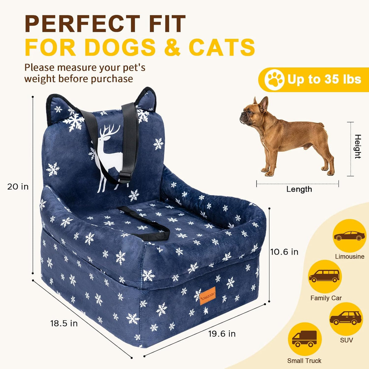 dog booster car seat with memory foam, 6", side view