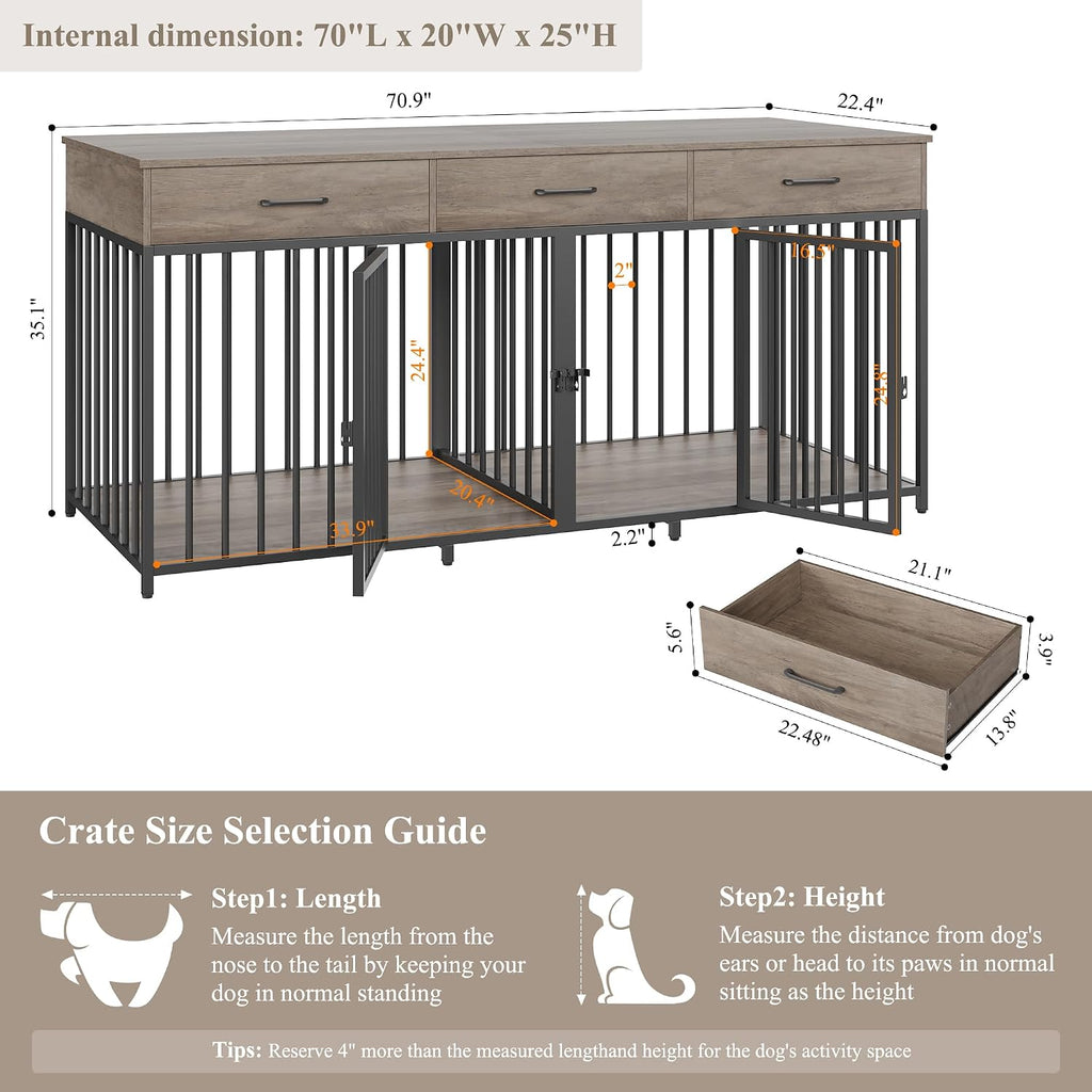 hostack double dog crate, 71" w indoor dog, side view