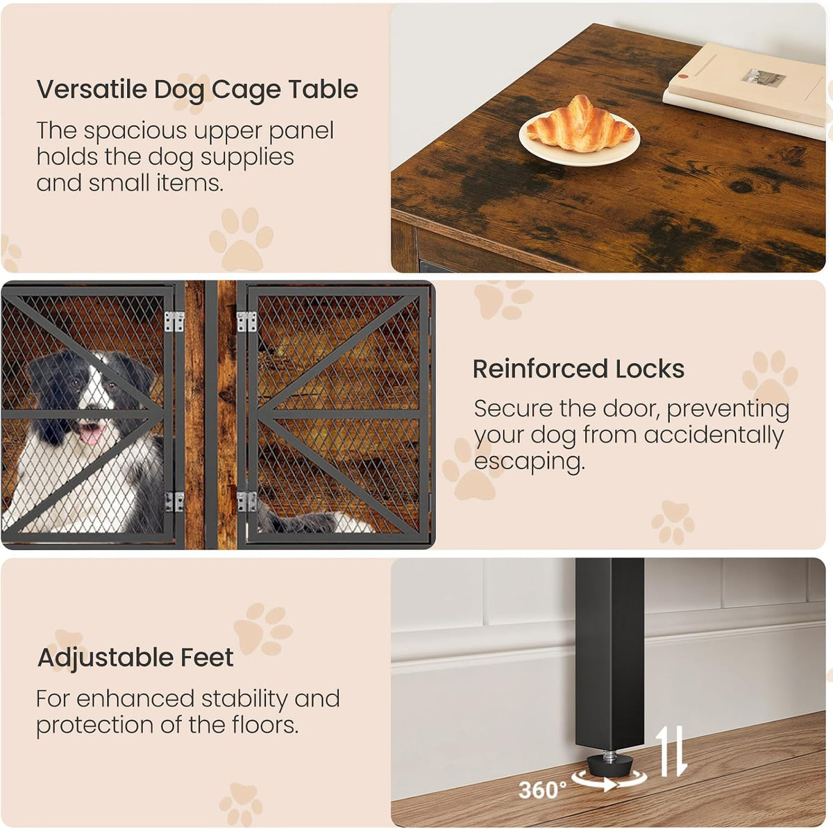 choezon 71" double dog crate furniture for 2 showing dimensions