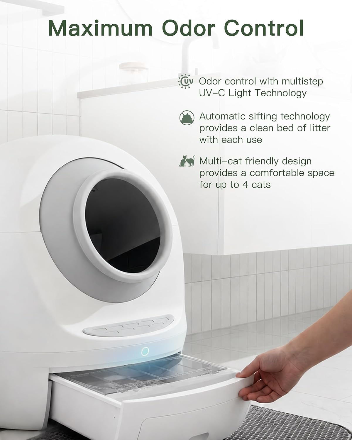 casa leo automatic self cleaning cat litter box, close-up detail