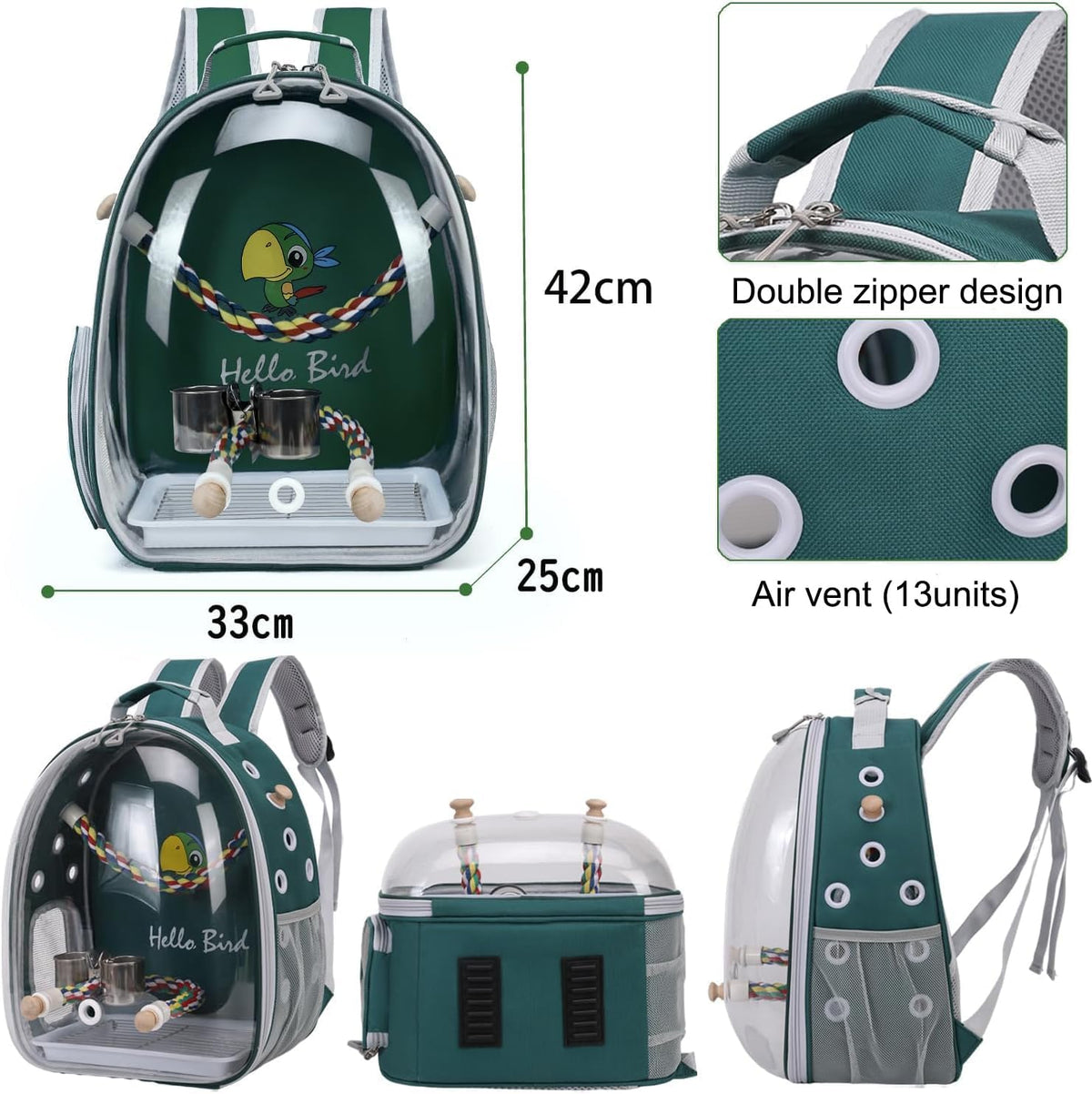 bird traval carrier cage backpack for carry parakeet showing dimensions