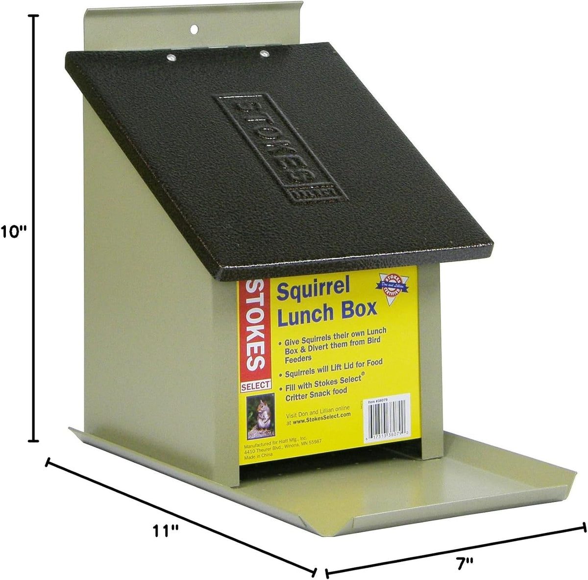 stokes select lunch box squirrel feeder with metal, close-up detail