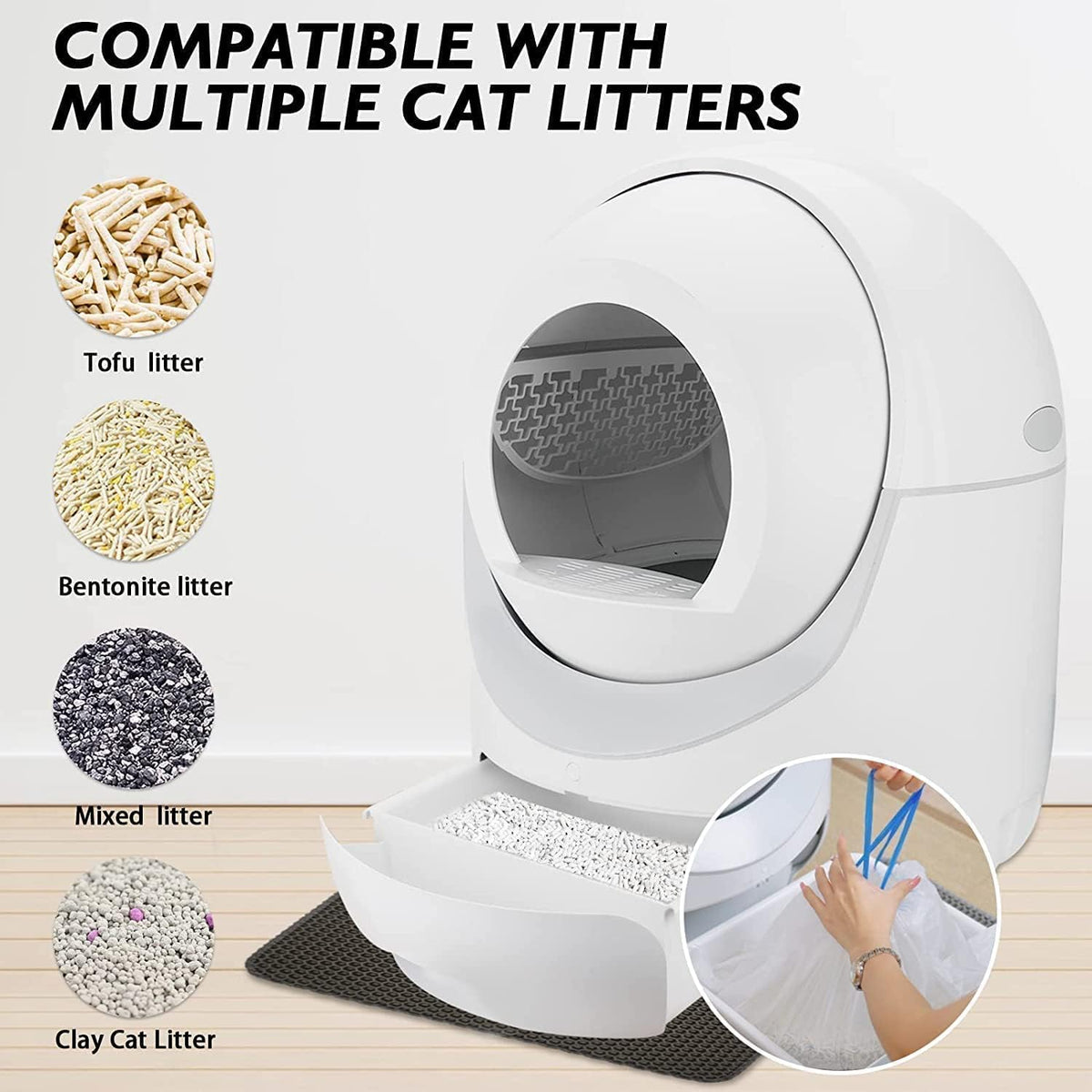 self-cleaning cat litter box for multiple cats,robot litter, close-up detail