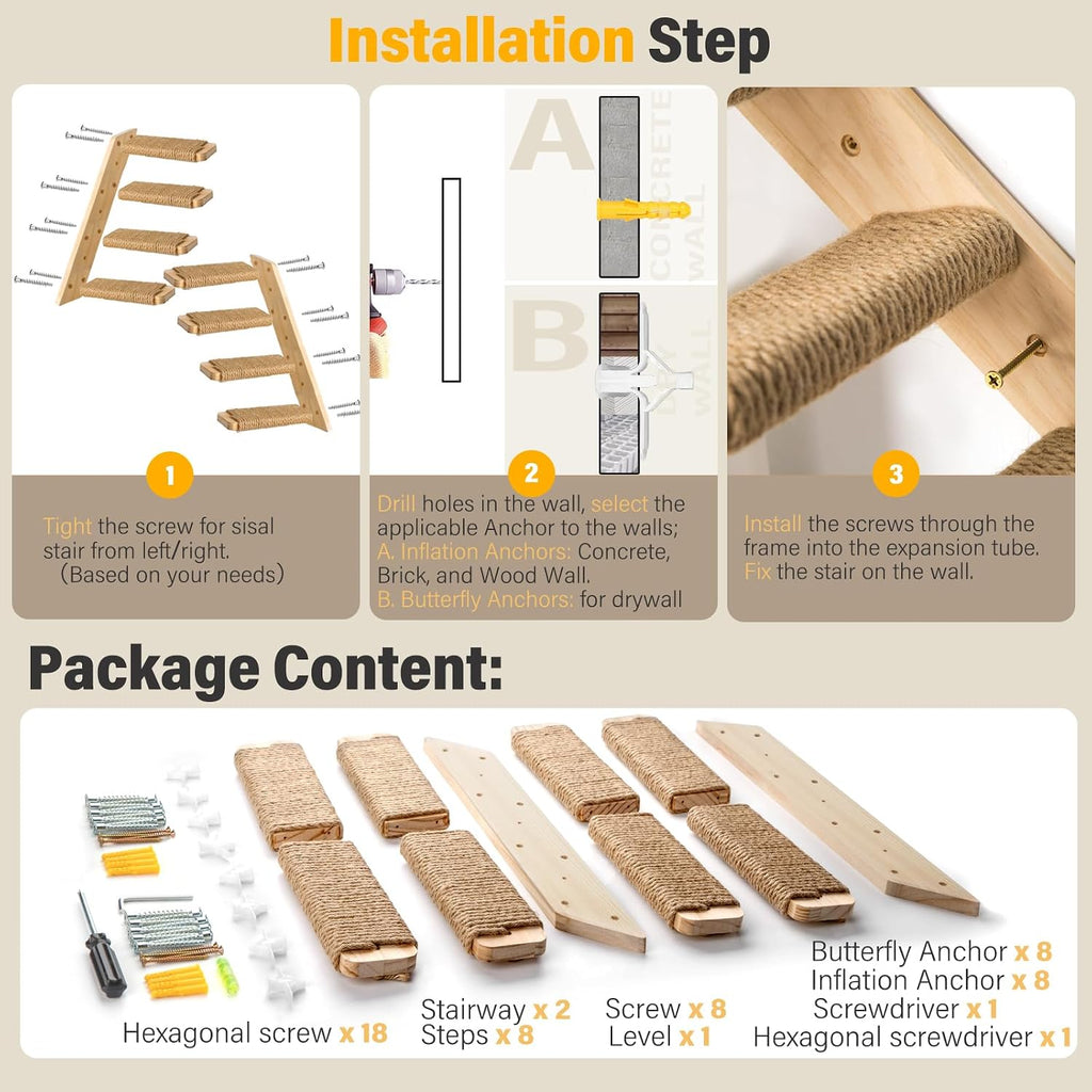 4 steps cat wall shelves and stairs with on a desk or shelf