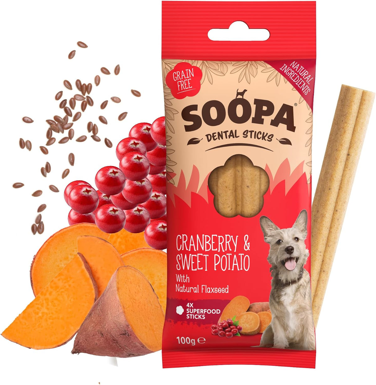 soopa pets cranberry and sweet potato dental dog showing dimensions
