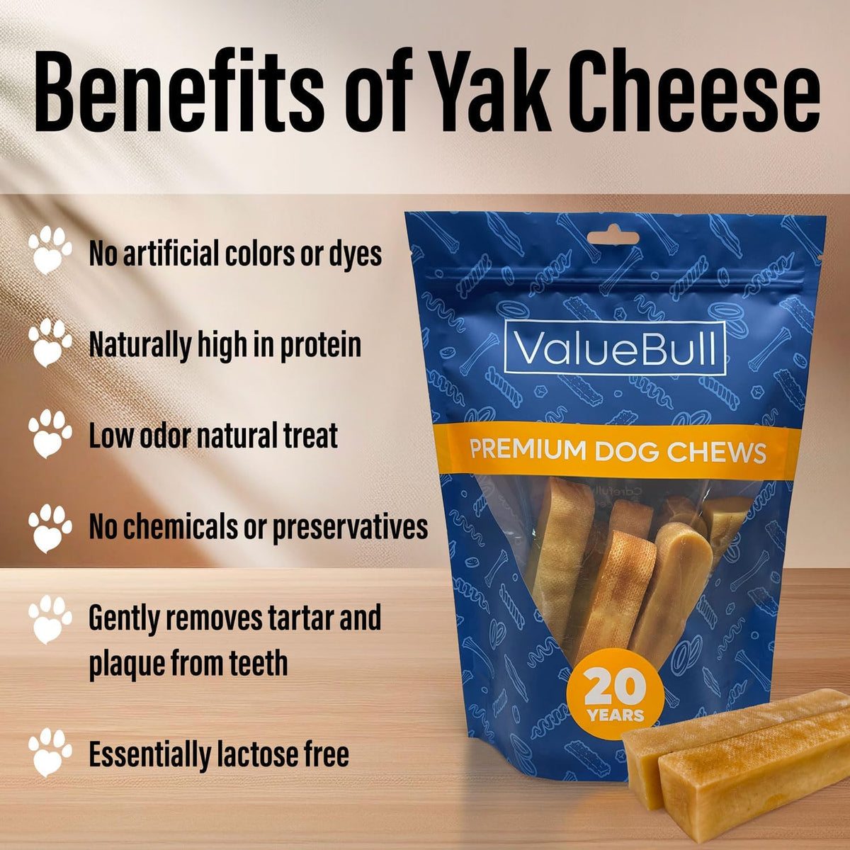 valuebull himalayan yak cheese dog chews, extra large, side view